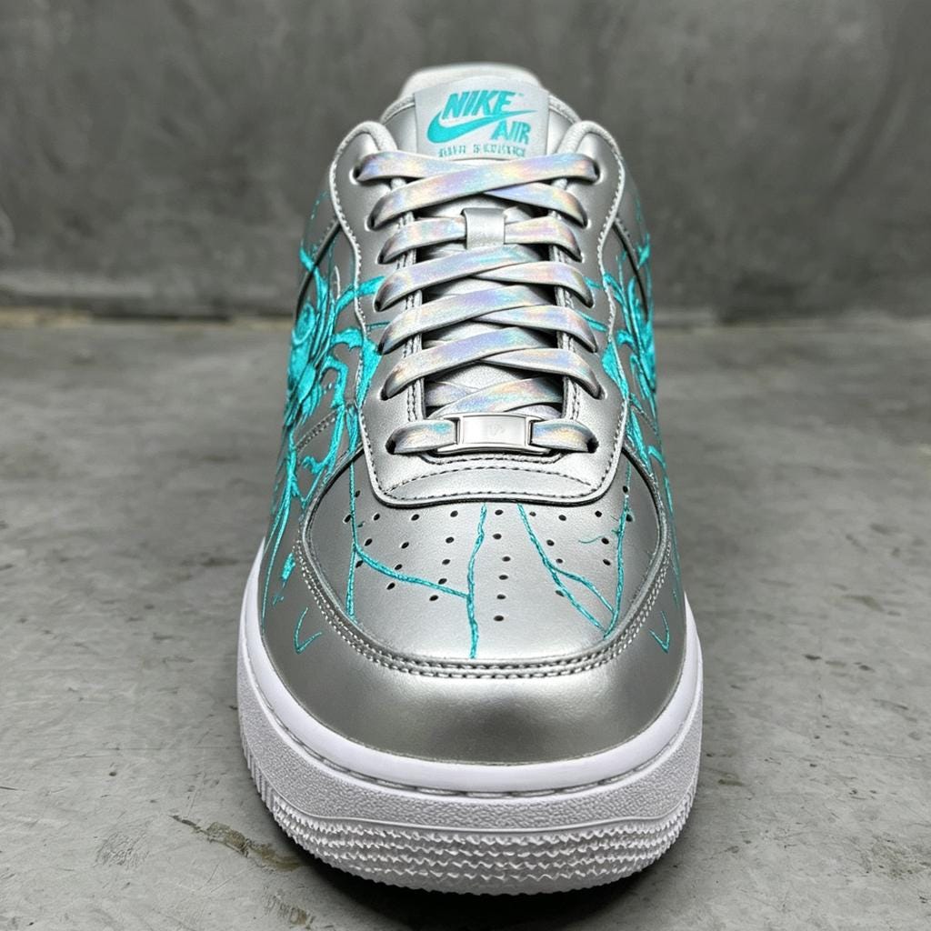Custom White Air Force 1, HandMade Silver Y2K Spider Shoes,Cyberpunk Style Sneakers,Unique Gift For Him