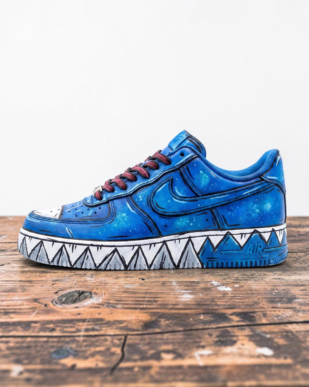 Custom Hand-Painted Shark Galaxy Sneakers, Blue Streetwear Shoes
