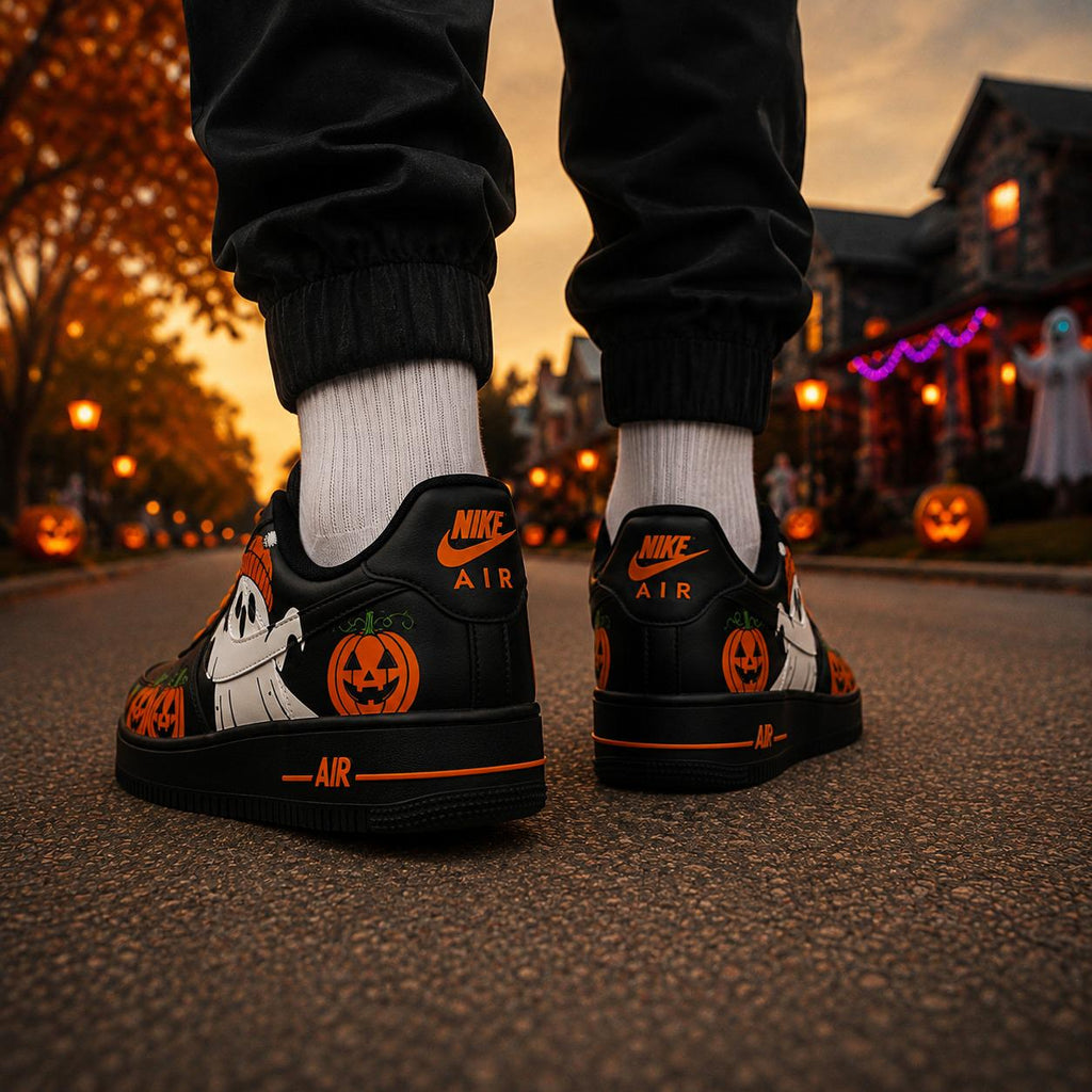 Custom Halloween Ghost Pumpkin Air Force 1 Sneakers, Hand Painted Halloween Ghost AF1 Shoes, Halloween Custom Sneakers, Halloween Gift