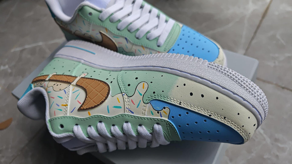 Ice Cream AF1s,Hand Painted Drip Shoes,Mint Sundae Custom Sneakers, Sweet Summer Gift,Minty Sprinkles Sneakers