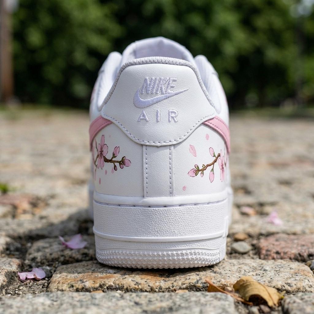 Hand Painted Shoes, Custom Sneakers, Cherry Blossom Floral Design, Women’s Footwear