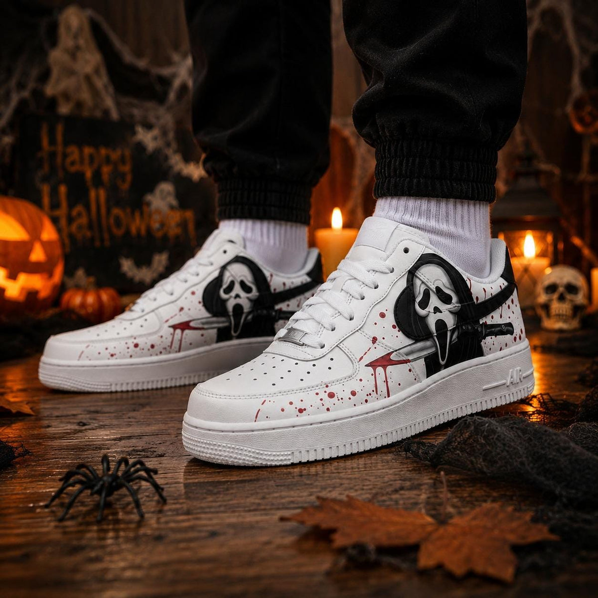 Custom Halloween Ghostface Air Force 1 Sneakers, Hand Painted Halloween Ghost AF1 Shoes, Halloween Horror Sneakers, Halloween Gift