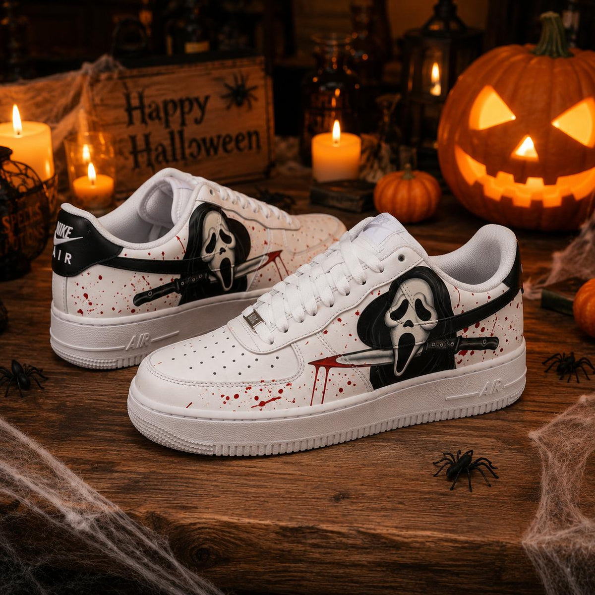Custom Halloween Ghostface Air Force 1 Sneakers, Hand Painted Halloween Ghost AF1 Shoes, Halloween Horror Sneakers, Halloween Gift