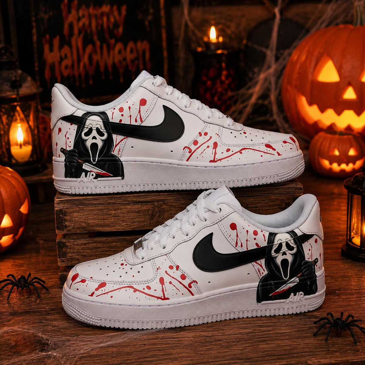 Halloween Ghostface Custom Air Force 1 Shoes, Hand Painted Ghost AF1 Sneakers, Halloween Horror Sneakers, Gift for People