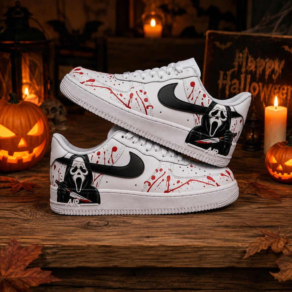 Halloween Ghostface Custom Air Force 1 Shoes, Hand Painted Ghost AF1 Sneakers, Halloween Horror Sneakers, Gift for People