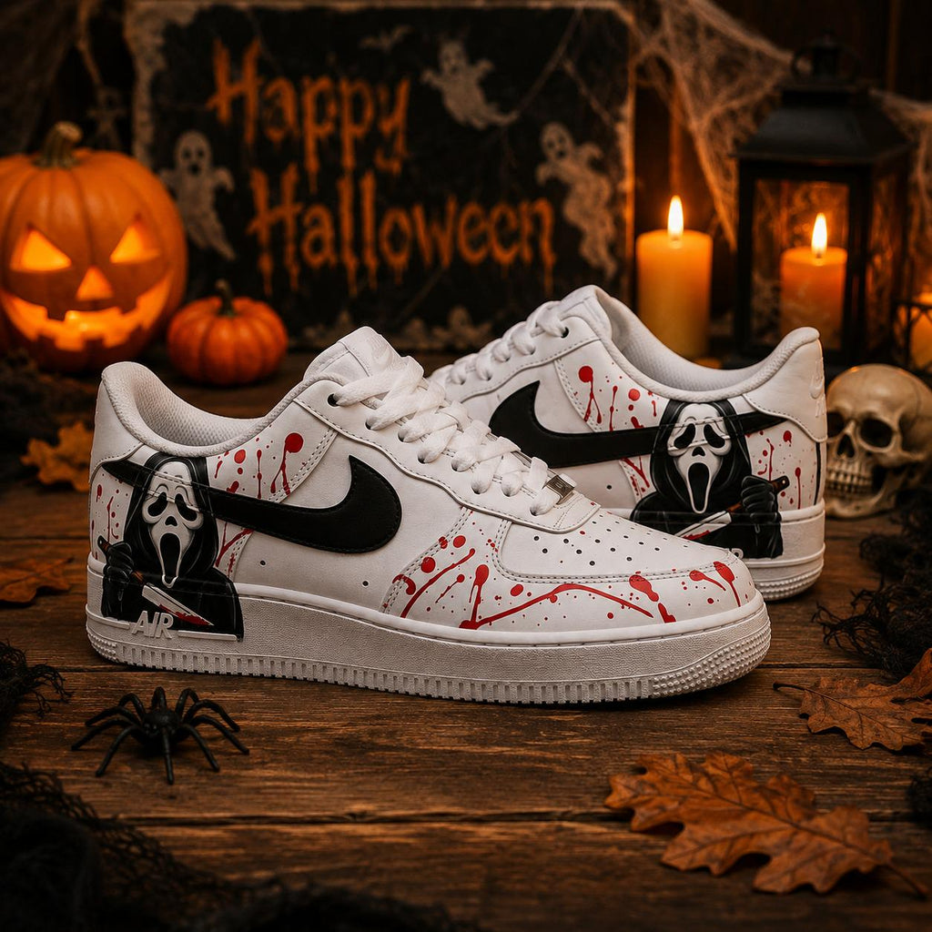 Halloween Ghostface Custom Air Force 1 Shoes, Hand Painted Ghost AF1 Sneakers, Halloween Horror Sneakers, Gift for People