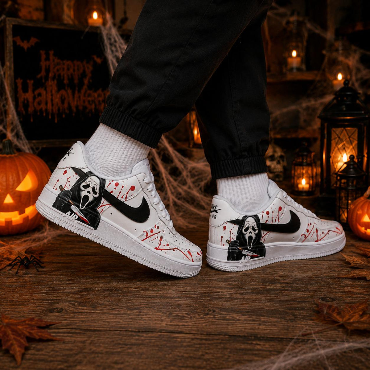 Halloween Ghostface Custom Air Force 1 Shoes, Hand Painted Ghost AF1 Sneakers, Halloween Horror Sneakers, Gift for People