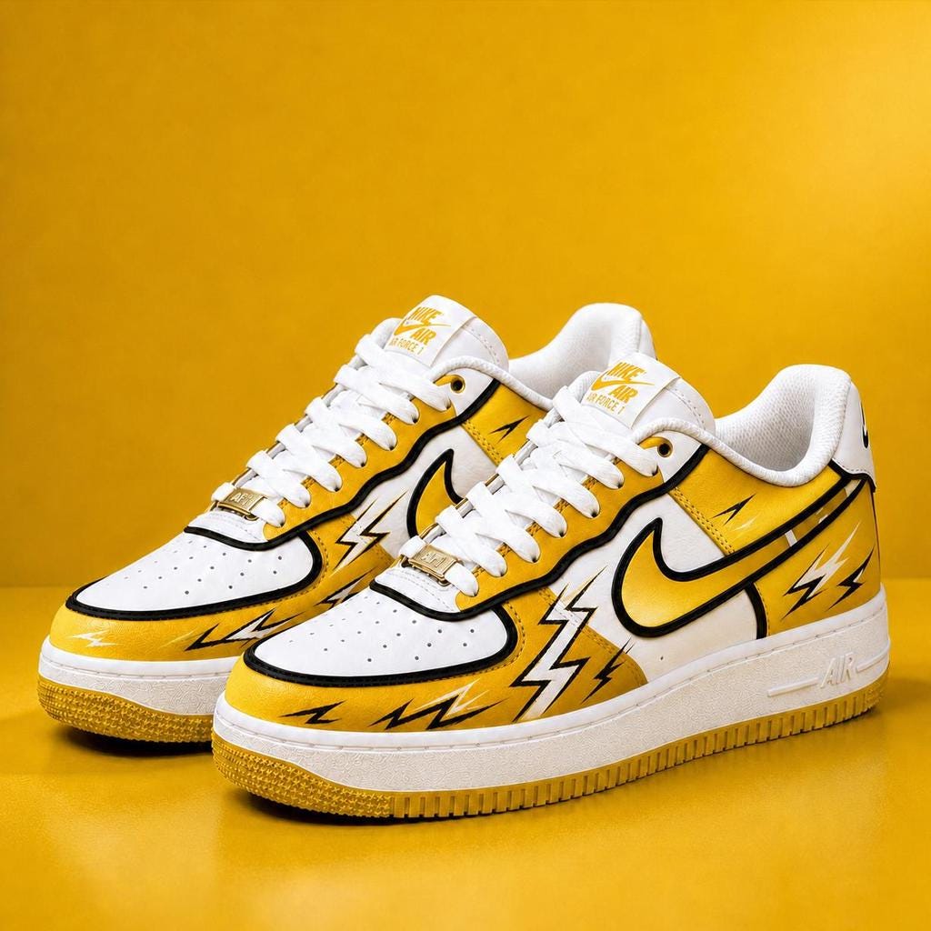 Custom White Air Force 1, Hand Painted Yellow Lightning Sneakers,Comic Cel Shading Style Streetwear Footwear,Gift For Him
