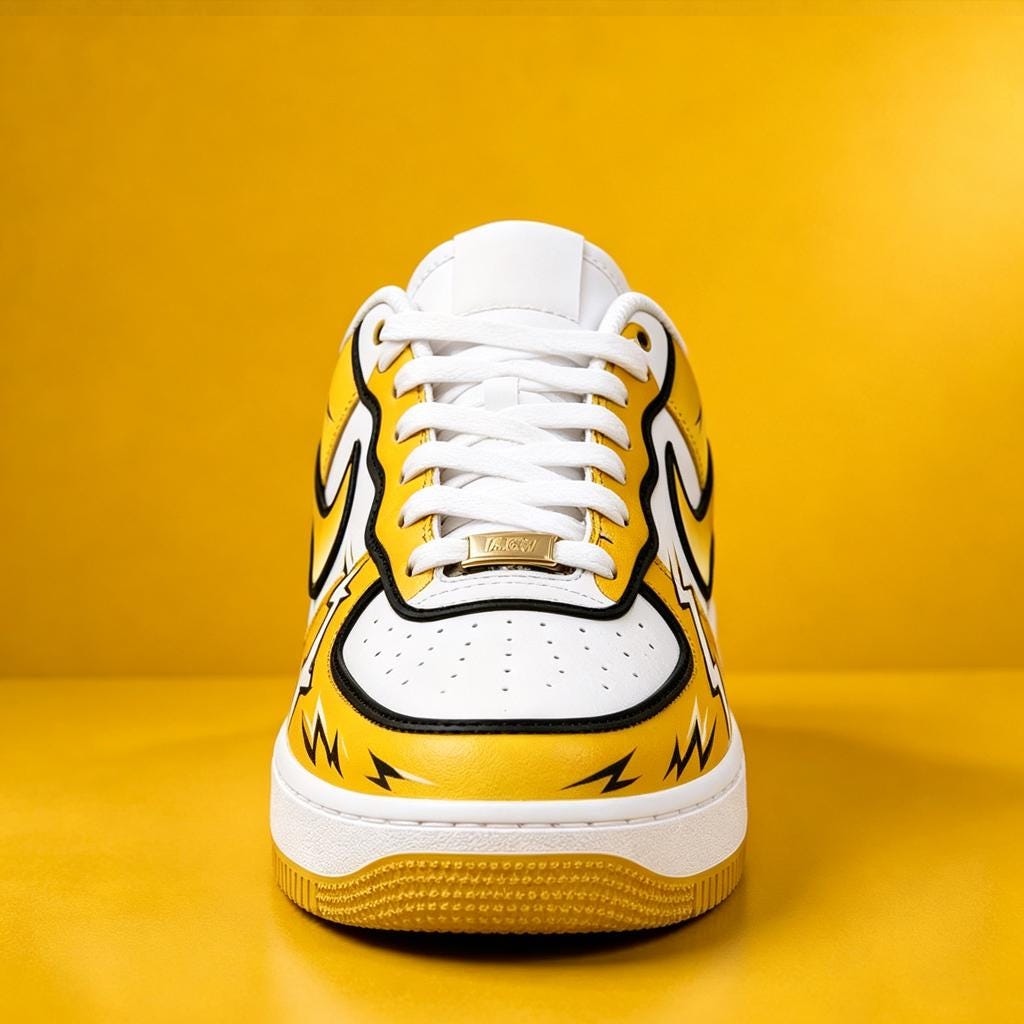 Custom White Air Force 1, Hand Painted Yellow Lightning Sneakers,Comic Cel Shading Style Streetwear Footwear,Gift For Him