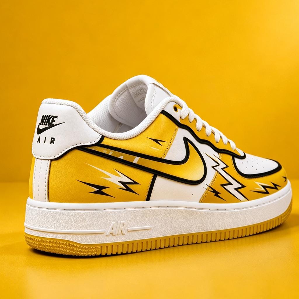 Custom White Air Force 1, Hand Painted Yellow Lightning Sneakers,Comic Cel Shading Style Streetwear Footwear,Gift For Him
