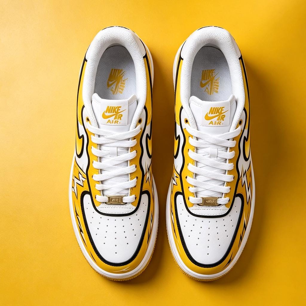 Custom White Air Force 1, Hand Painted Yellow Lightning Sneakers,Comic Cel Shading Style Streetwear Footwear,Gift For Him