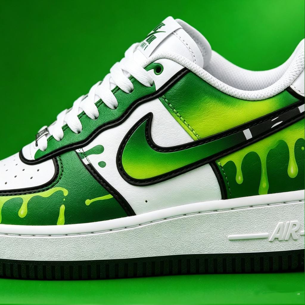 Custom Air Force 1 Toxic Green Sneakers,Hand Painted Green Comic Sneakers,Cartoon Style Shoes, Streetwear Footwear For Him Her