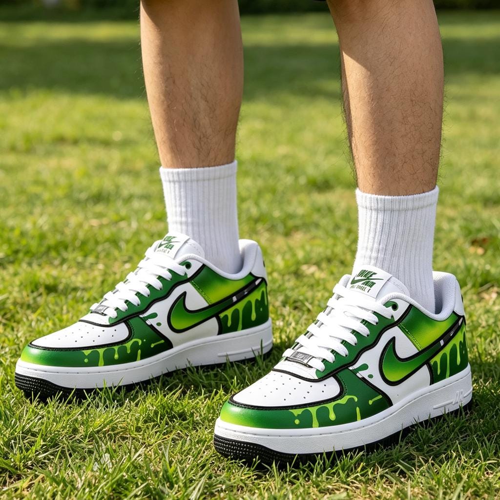 Custom Air Force 1 Toxic Green Sneakers,Hand Painted Green Comic Sneakers,Cartoon Style Shoes, Streetwear Footwear For Him Her