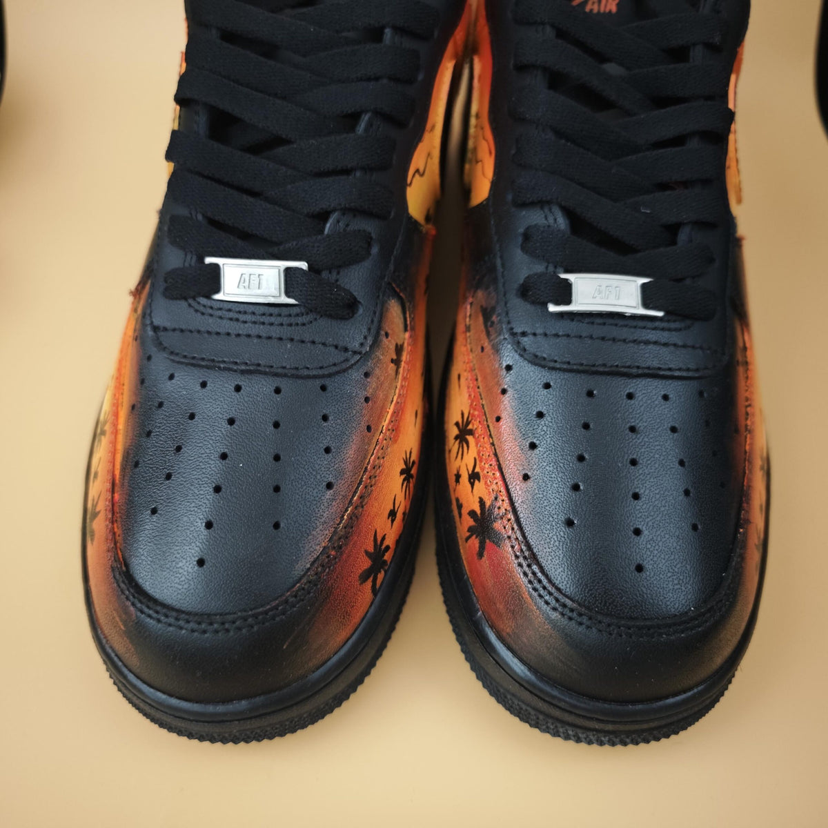 Custom Air Force 1 Sunset Beach Sneakers, Hand Painted Tropical Palm Tree Shoes, Yellow&Black Romantic Style Shoes for Him