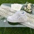 Custom Bridal Wedding Sneakers Pearl & Lace, Personalized Bridal Shoes for Reception Party, White Trainers Gift for Bride