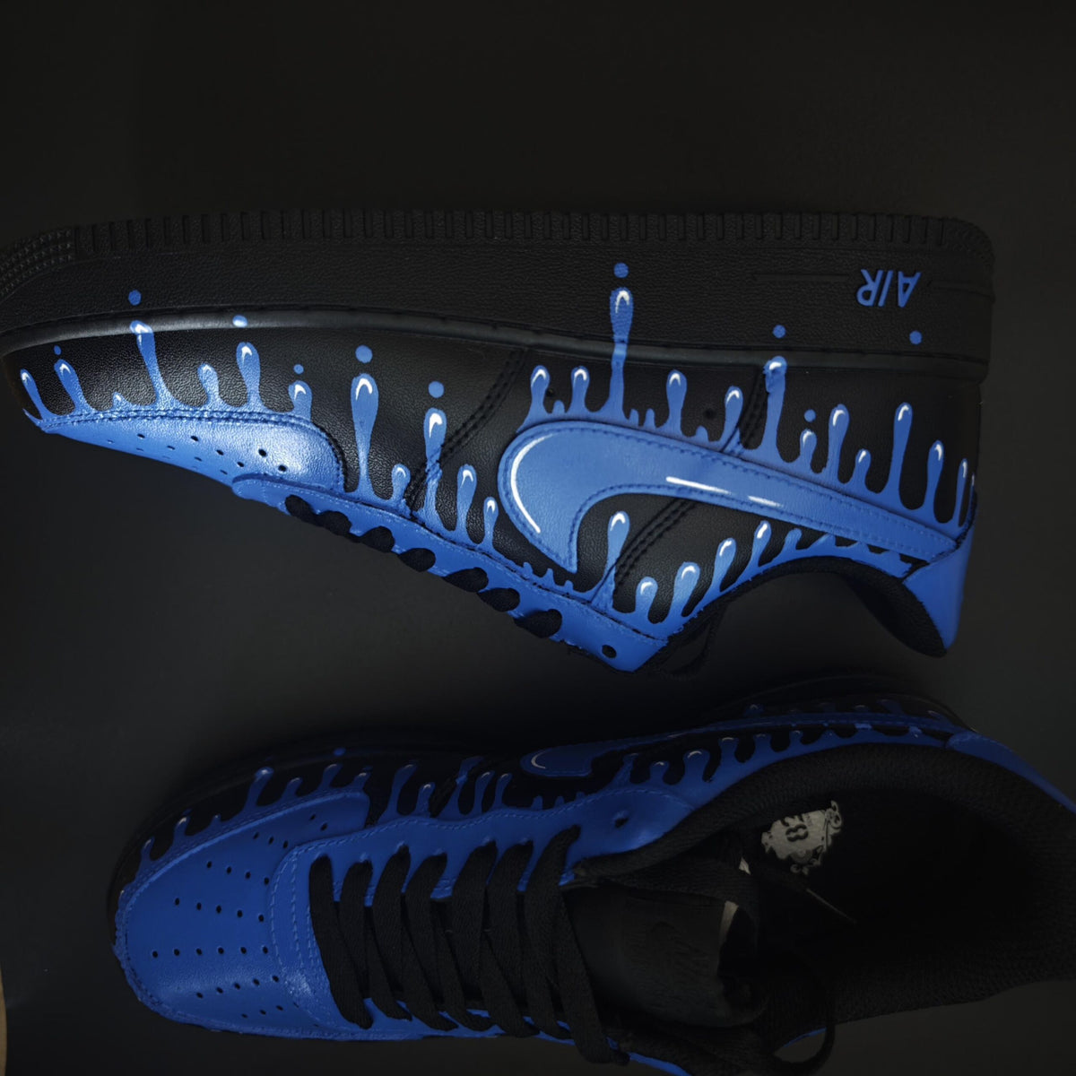 Custom Air Force 1 Blue Drip Sneakers, Hand-Painted AF1 Streetwear Cyberpunk Gift for Him