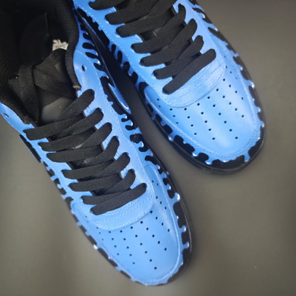 Custom Air Force 1 Blue Drip Sneakers, Hand-Painted AF1 Streetwear Cyberpunk Gift for Him