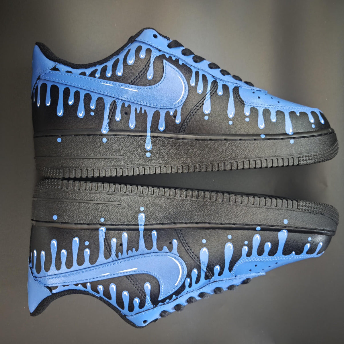 Custom Air Force 1 Blue Drip Sneakers, Hand-Painted AF1 Streetwear Cyberpunk Gift for Him