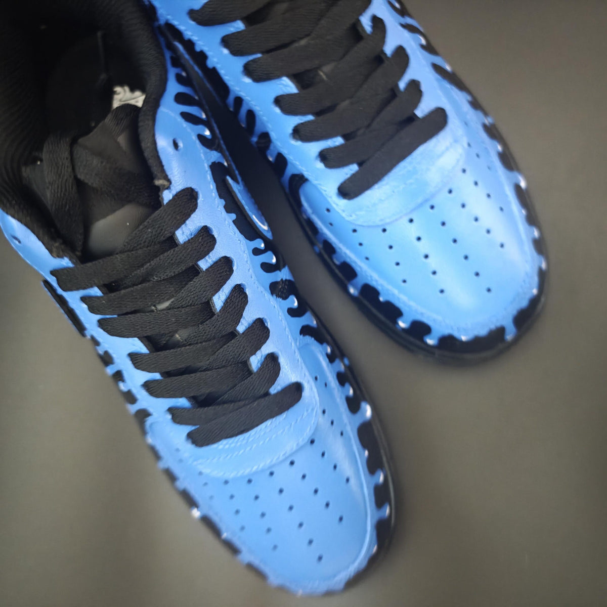 Custom Air Force 1 Blue Drip Sneakers, Hand-Painted AF1 Streetwear Cyberpunk Gift for Him