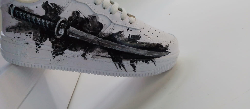 White Shoes with Black Samurai Sword Art,Alternative Streewear Footwear,Gothic Hand-Painted Sneakers,Gift