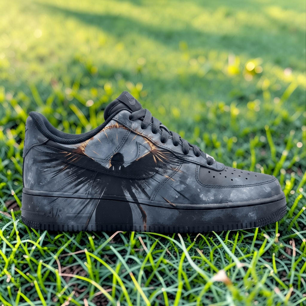 Custom Black Angel Sneakers, Dark Abstract Hand Painted Shoes, Unique Streetwear Shoes, Gothic Inspired Personalized Gift For Sneaker Lovers