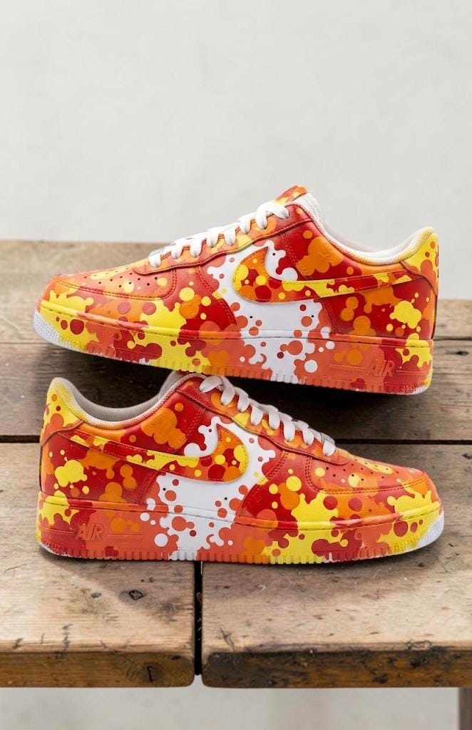 Custom Orange Splash Sneakers, Hand Painted Drip Shoes, Colorful Streetwear Sneakers