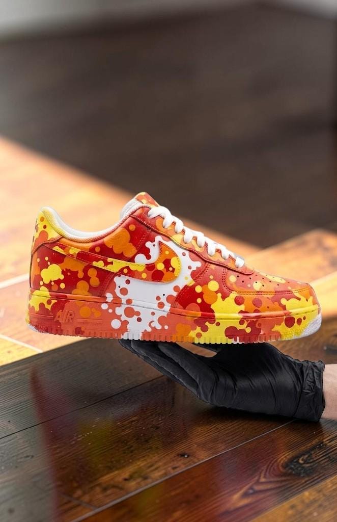 Custom Orange Splash Sneakers, Hand Painted Drip Shoes, Colorful Streetwear Sneakers