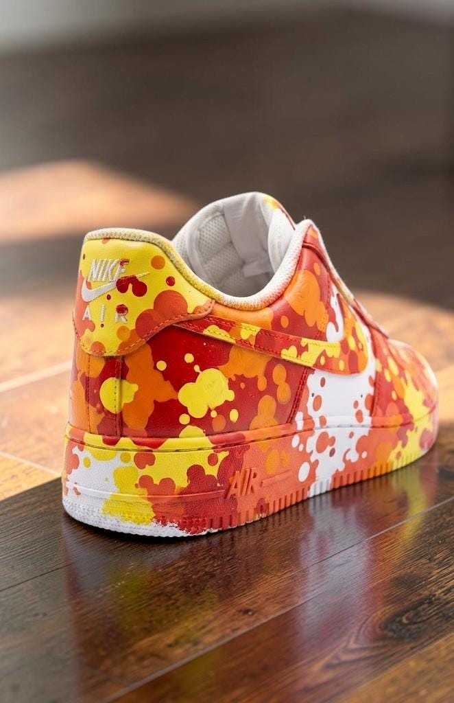 Custom Orange Splash Sneakers, Hand Painted Drip Shoes, Colorful Streetwear Sneakers