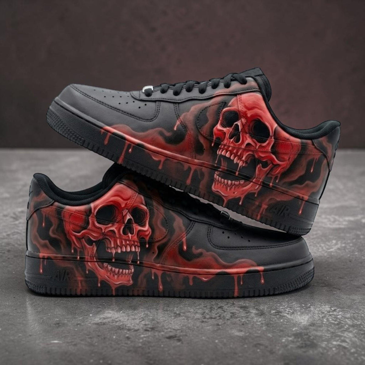 Custom Black Red Skull Sneakers, Hand Painted Gothic Shoes, Edgy Streetwear Gift
