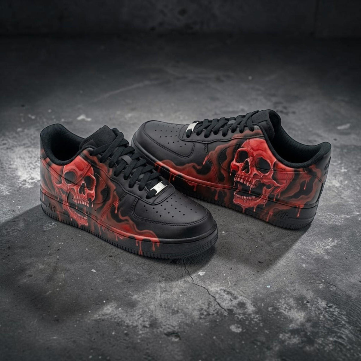 Custom Black Red Skull Sneakers, Hand Painted Gothic Shoes, Edgy Streetwear Gift