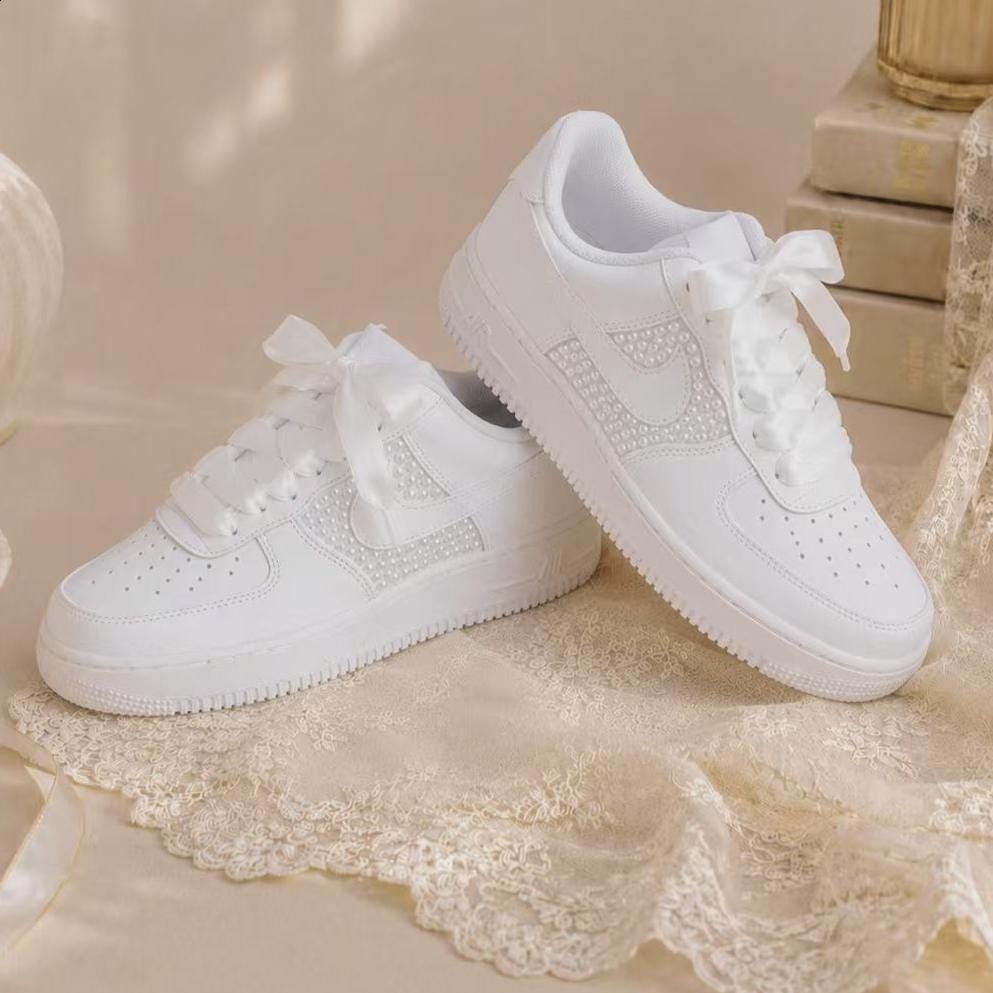 Custom Pearl Air Force One Wedding Sneakers, Personalized Bridal Sneakers, Pearl Shoes for Bride, Elegant Shoes, Prom Sneakers, Gift for Her