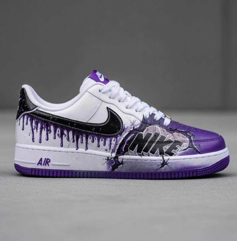 Custom Air Force 1,Purple Drip Art Shoes Hand Painted Streetwear Sneakers Custom Sneakers Gift For Him Birthday Shoes