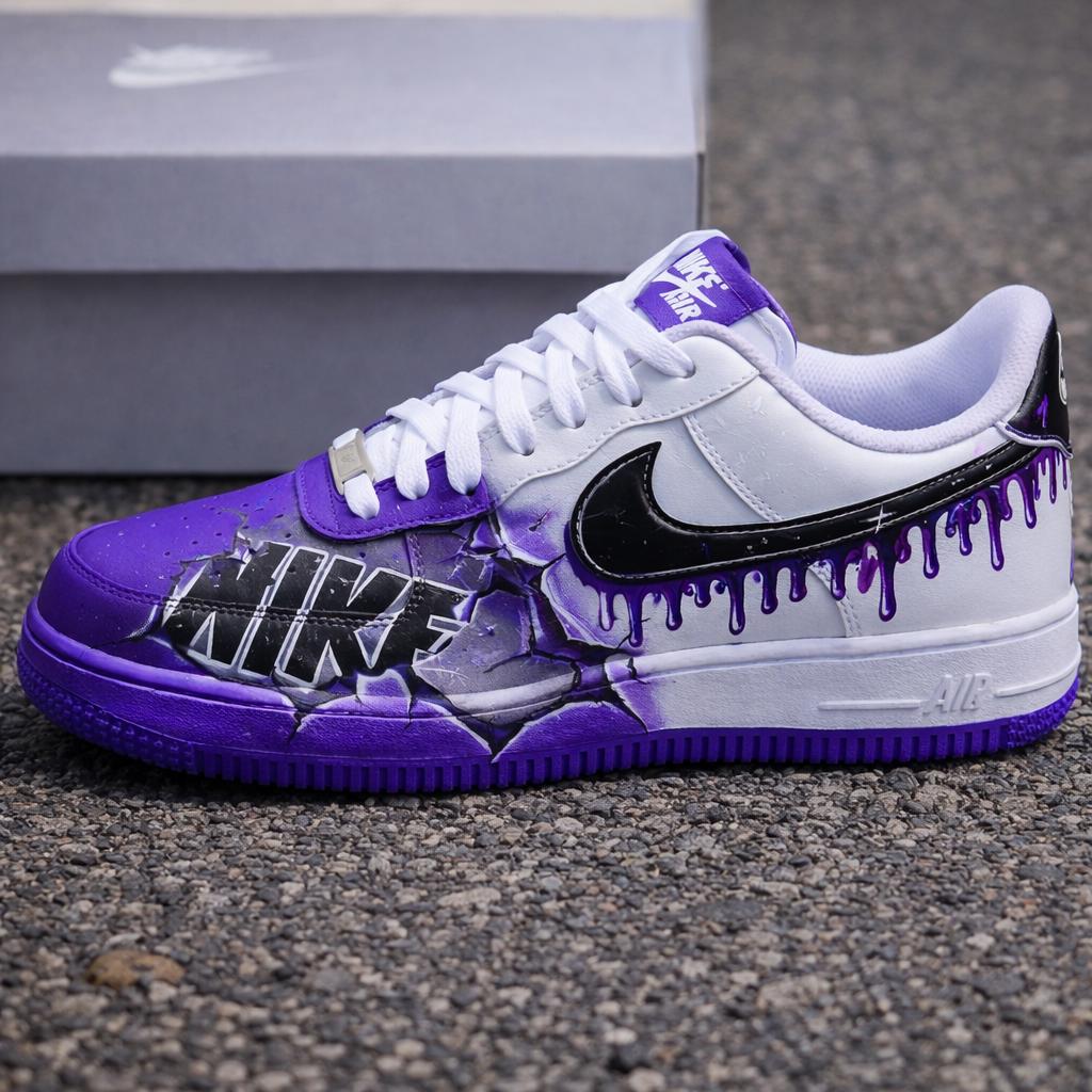 Custom Air Force 1,Purple Drip Art Shoes Hand Painted Streetwear Sneakers Custom Sneakers Gift For Him Birthday Shoes