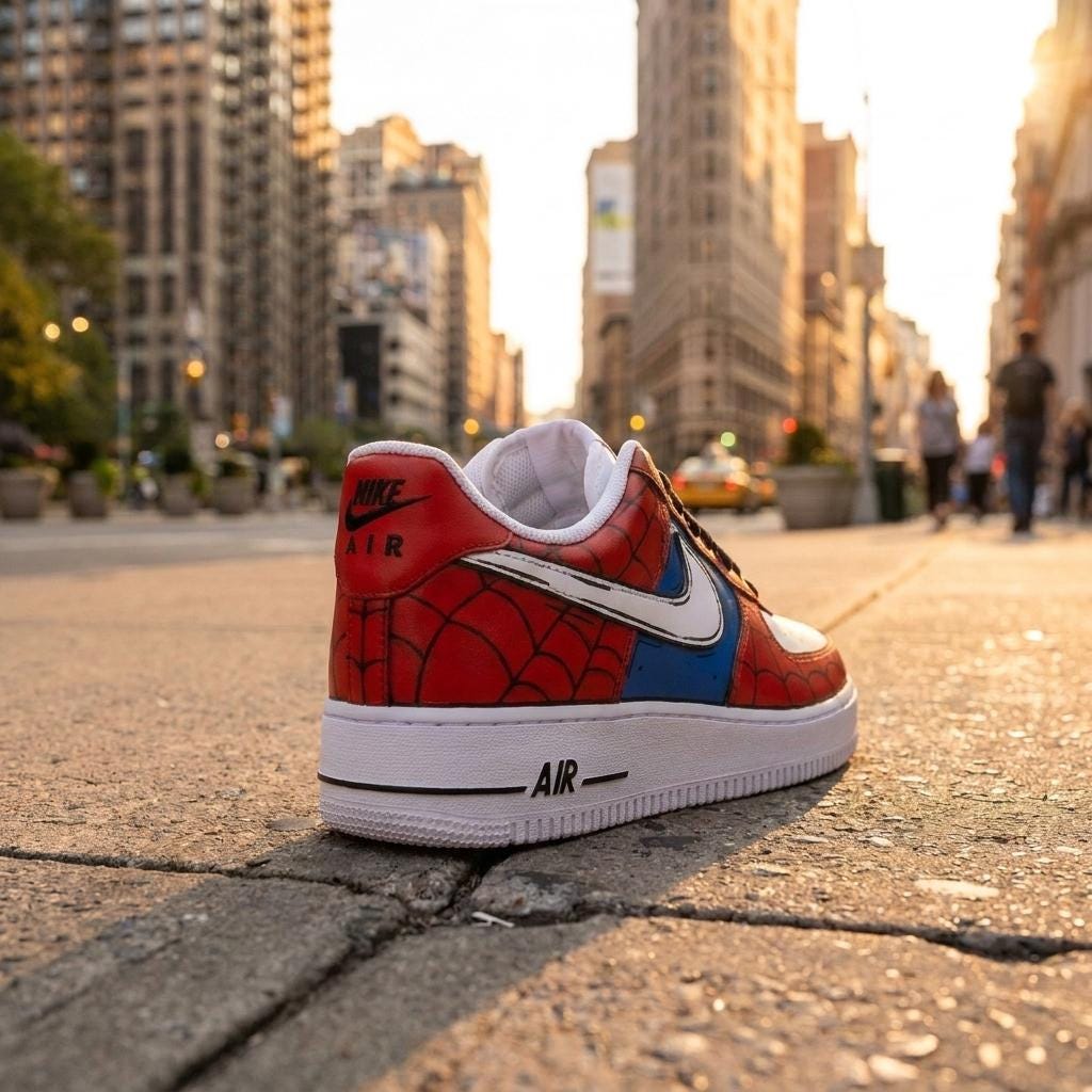 Red Blue Custom Sneakers, Hand Painted Shoes, Web Design, Comic Streetwear, Unique Sneaker Gift
