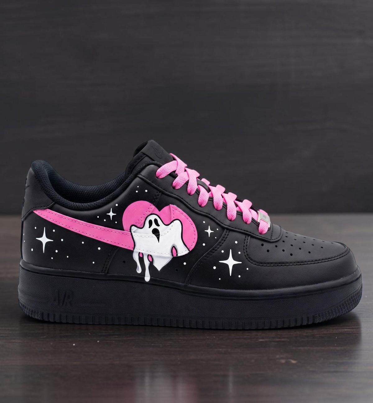 Custom Pink Ghost Sneakers, Hand Painted Ghost Shoes, Cute Drip Art Sneakers, Pink Heart Shoes, Kawaii Streetwear Gift