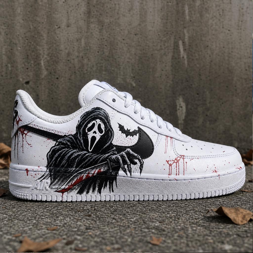 Custom Air Force 1 Shoe, Reaper Ghost Design, Hand Painted Streetwear Sneaker, Gothic Gift