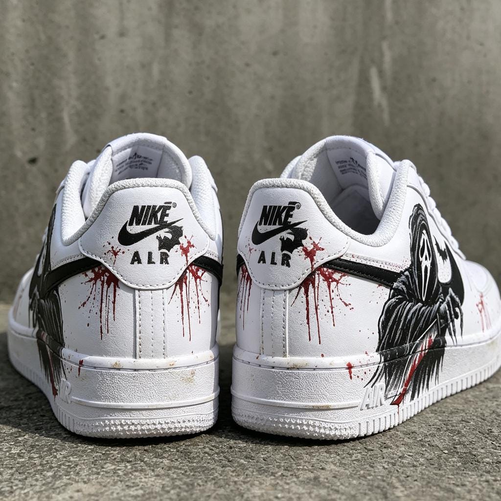Custom Air Force 1 Shoe, Reaper Ghost Design, Hand Painted Streetwear Sneaker, Gothic Gift