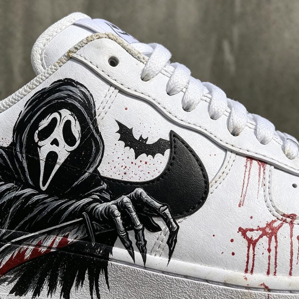 Custom Air Force 1 Shoe, Reaper Ghost Design, Hand Painted Streetwear Sneaker, Gothic Gift