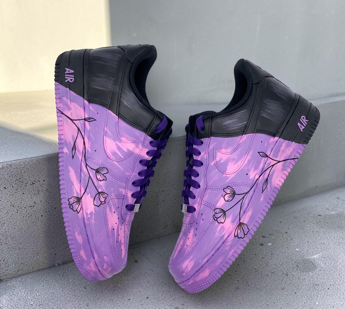 Custom Purple Floral Sneakers, Hand Painted Flower Shoes, Personalized Purple Shoes, Artistic Sneakers, Unique Streetwear Gift