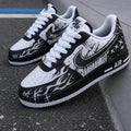 Custom White Air Force 1,Hand Painted Black&White Flame Shoes,Graffiti Style Streetwear,Unique Gift For Him And Her