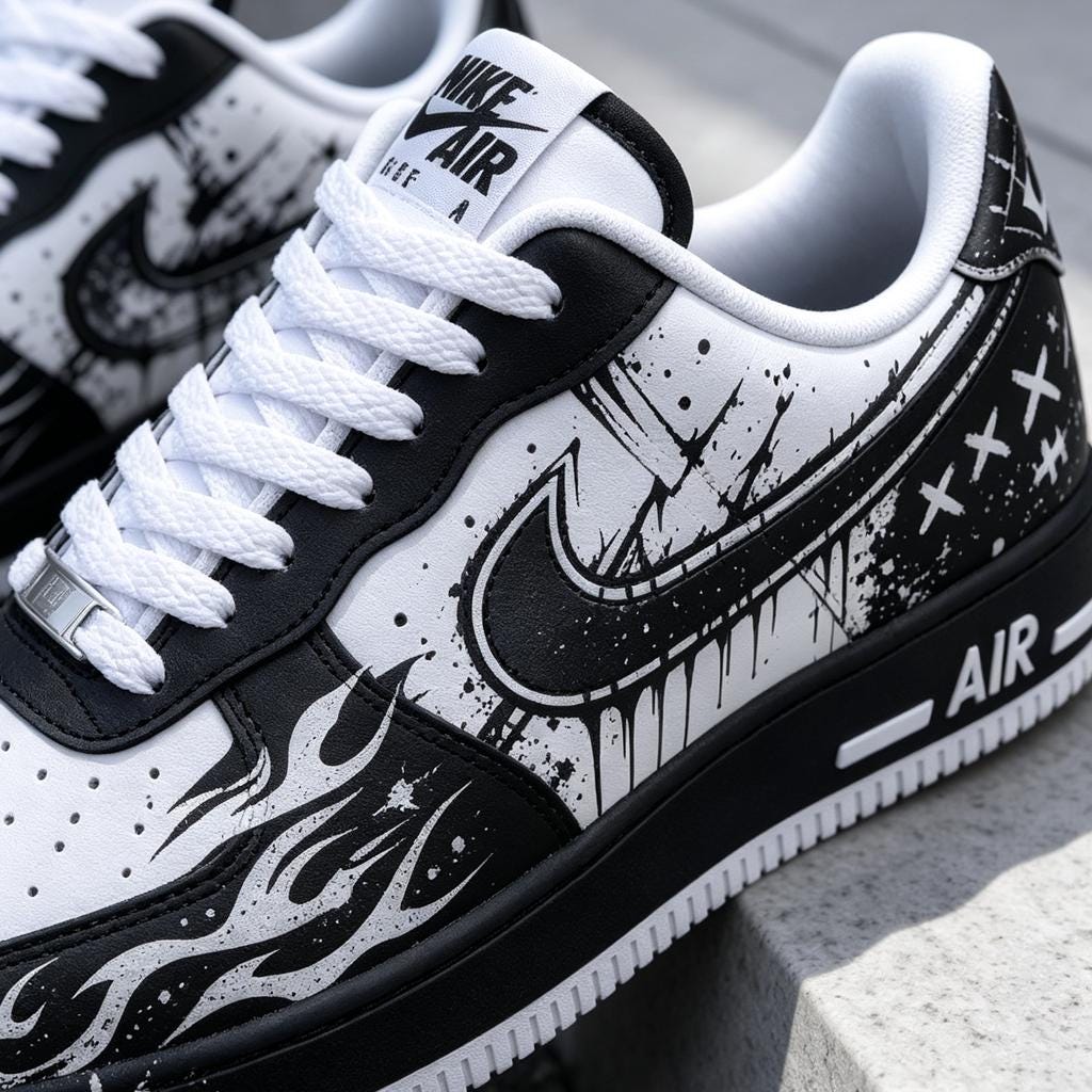 Custom White Air Force 1,Hand Painted Black&White Flame Shoes,Graffiti Style Streetwear,Unique Gift For Him And Her