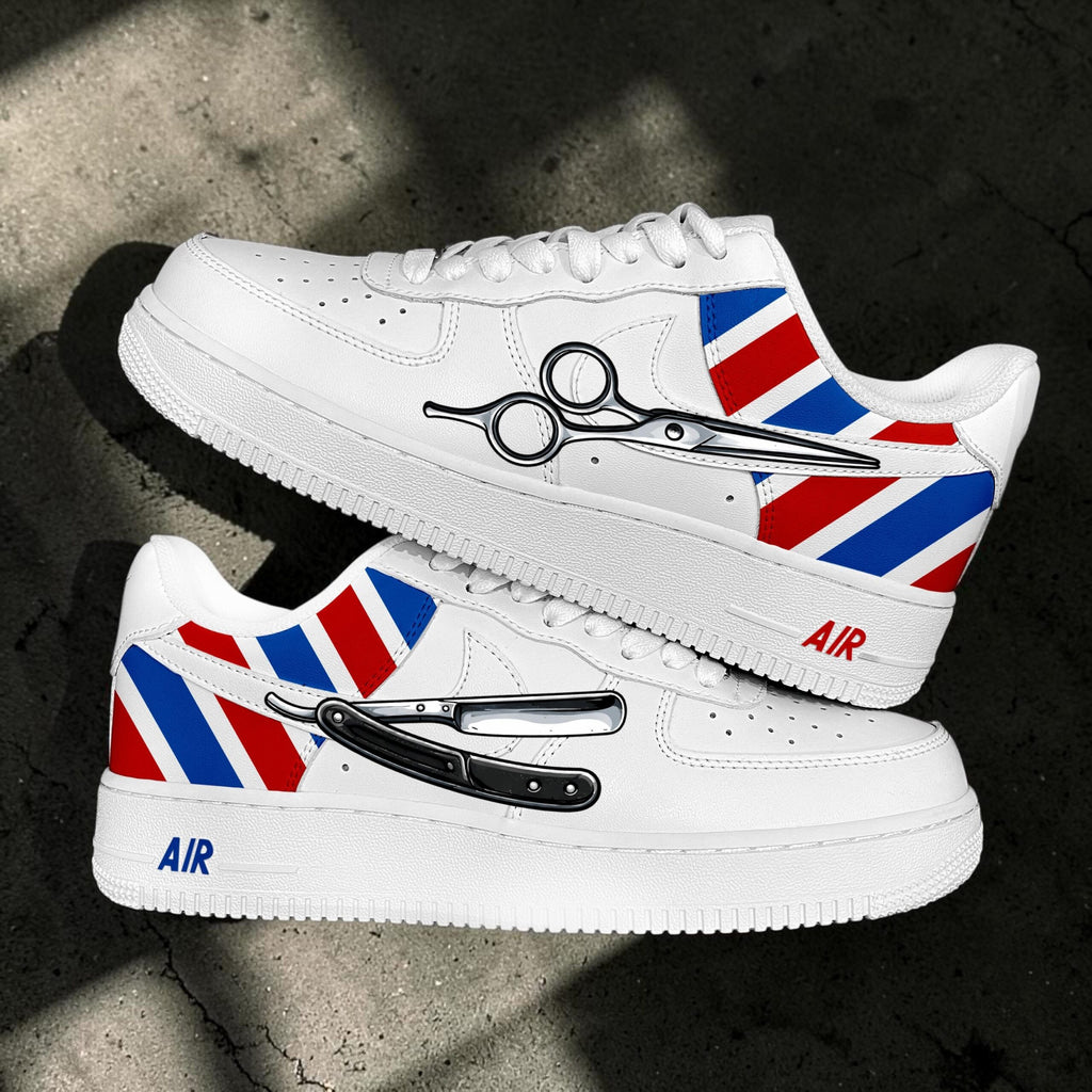Custom Barber Sneakers, Hand Painted Hair Stylist Shoes, Barber Pole Inspired Footwear, Unique Gift For Barbers