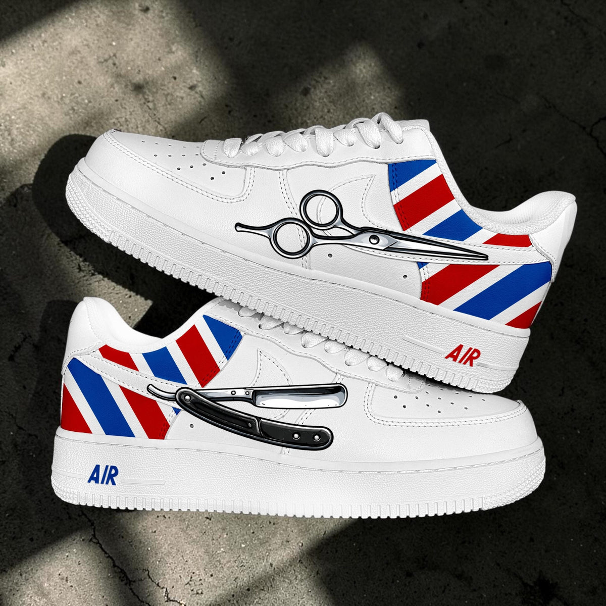 Custom Barber Sneakers, Hand Painted Hair Stylist Shoes, Barber Pole Inspired Footwear, Unique Gift For Barbers