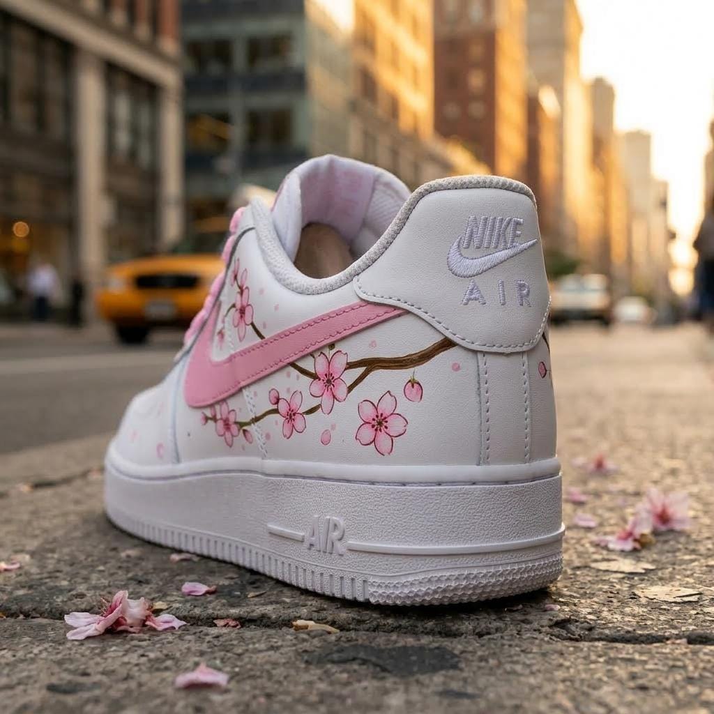 Cherry Blossom Custom Sneakers, Hand Painted Shoes, Pink Floral Design, Sakura Gift for Her