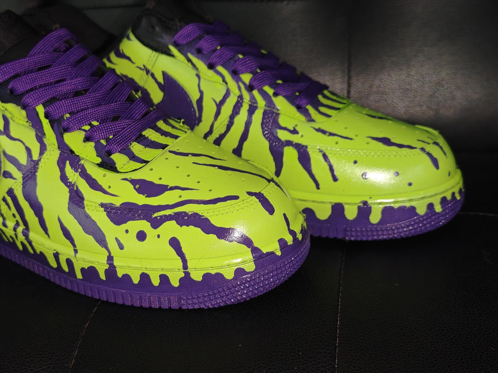 Custom Green&Purple Drip Air Force 1 Sneakers,Hand-Painted Cyberpunk Style AF1 Kicks, Gothic Gift for Him