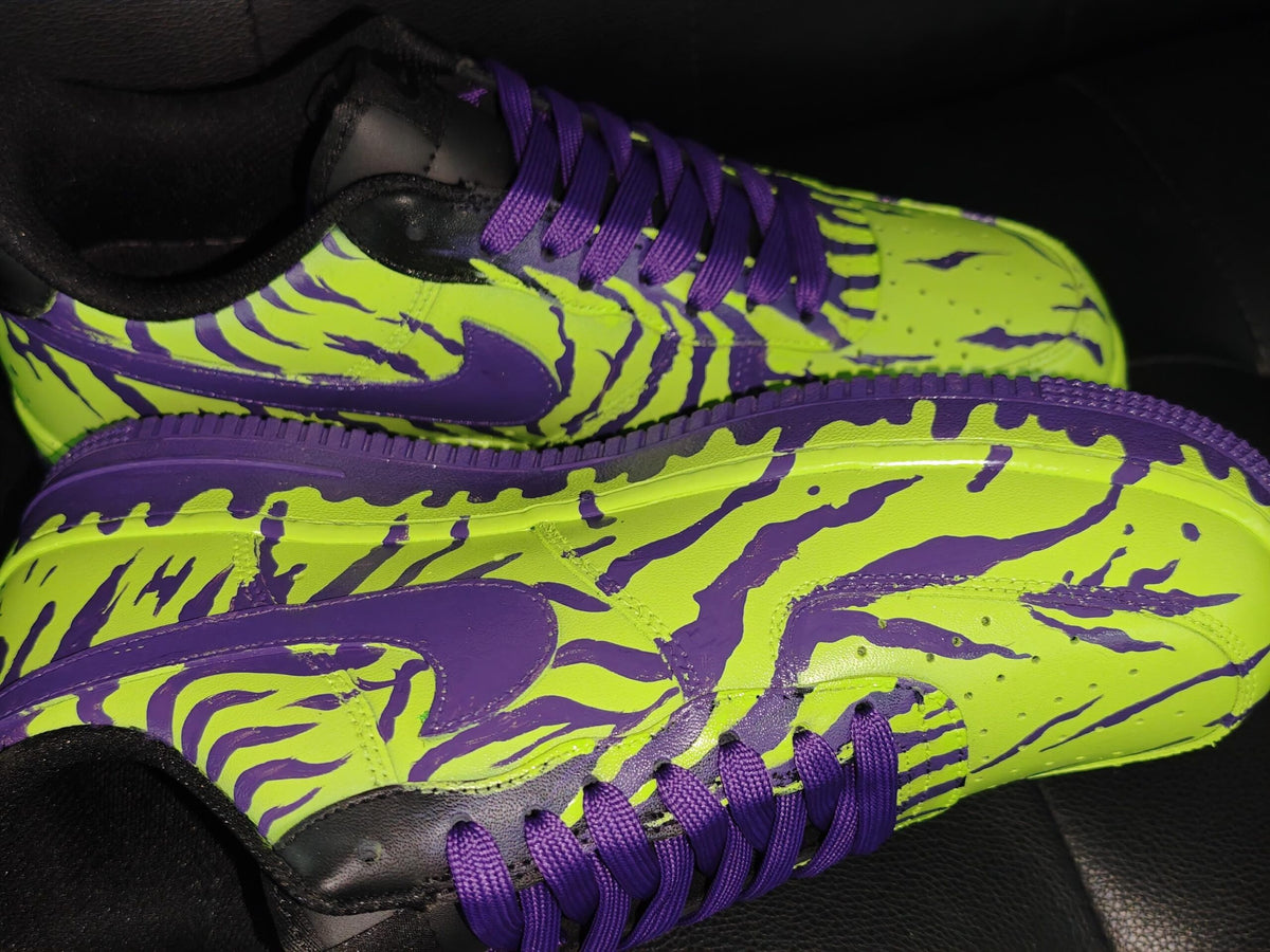 Custom Green&Purple Drip Air Force 1 Sneakers,Hand-Painted Cyberpunk Style AF1 Kicks, Gothic Gift for Him