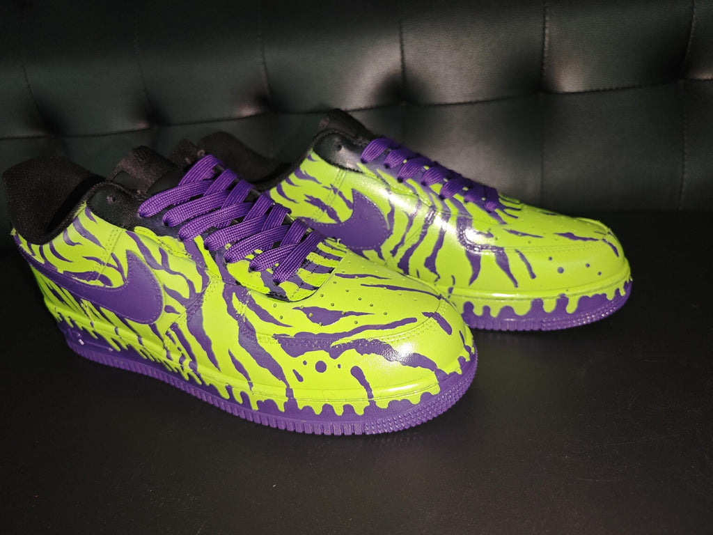Custom Green&Purple Drip Air Force 1 Sneakers,Hand-Painted Cyberpunk Style AF1 Kicks, Gothic Gift for Him