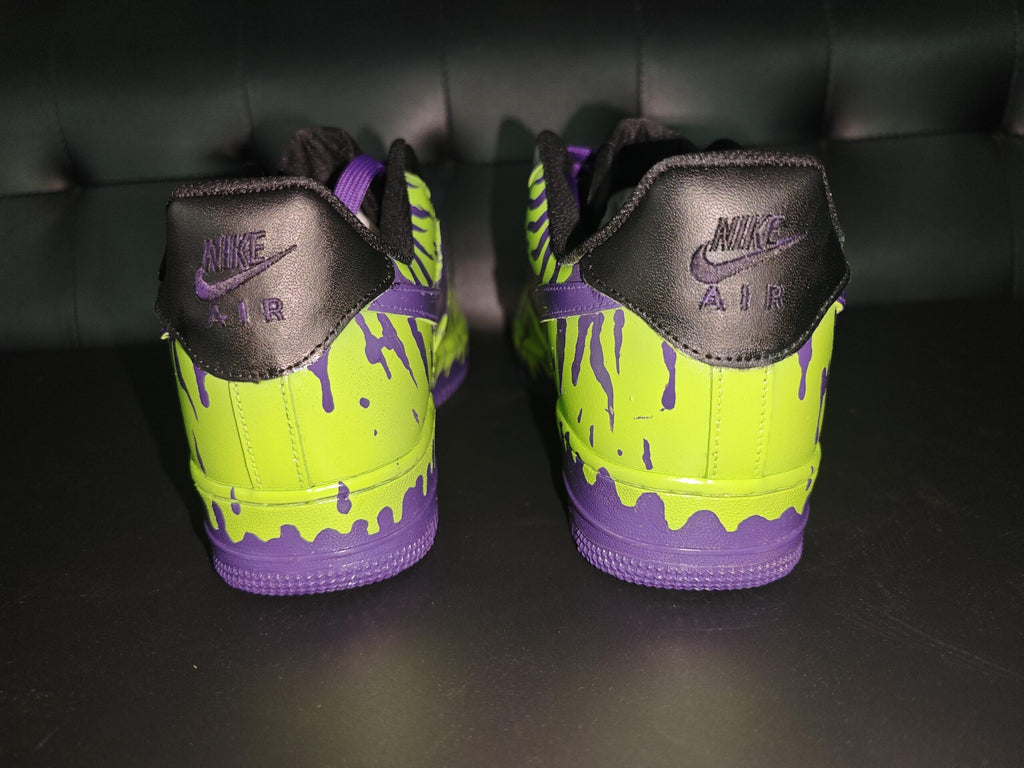 Custom Green&Purple Drip Air Force 1 Sneakers,Hand-Painted Cyberpunk Style AF1 Kicks, Gothic Gift for Him