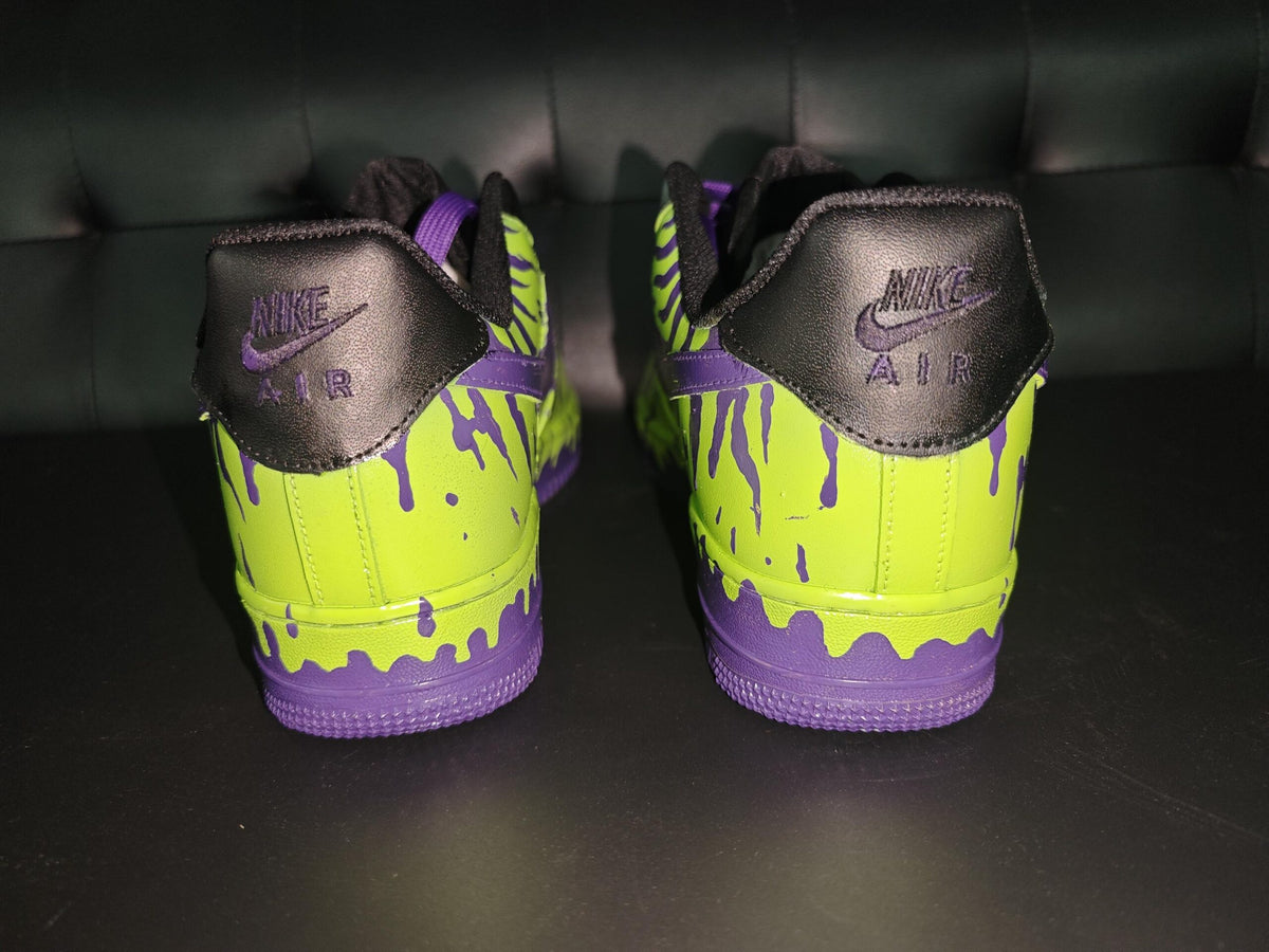 Custom Green&Purple Drip Air Force 1 Sneakers,Hand-Painted Cyberpunk Style AF1 Kicks, Gothic Gift for Him
