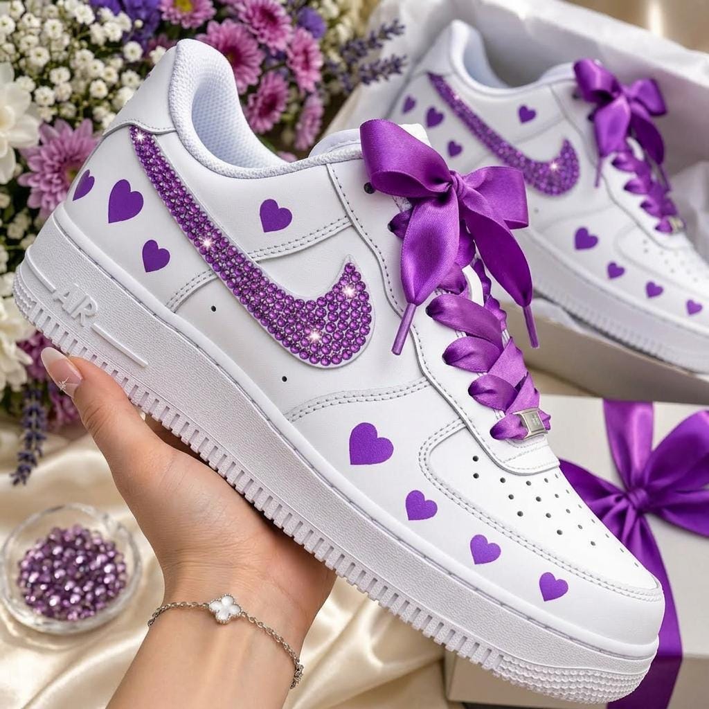 Yellow Custom Sneakers, Rhinestone Shoes, Heart Design, Hand Painted Sneakers, Gift for Her
